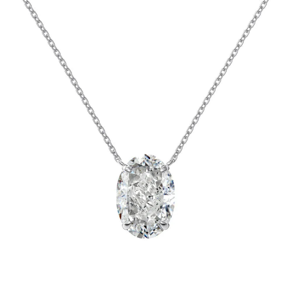 S925 sterling silver necklace with geometric oval ice flower pendant in platinum or gold finish
