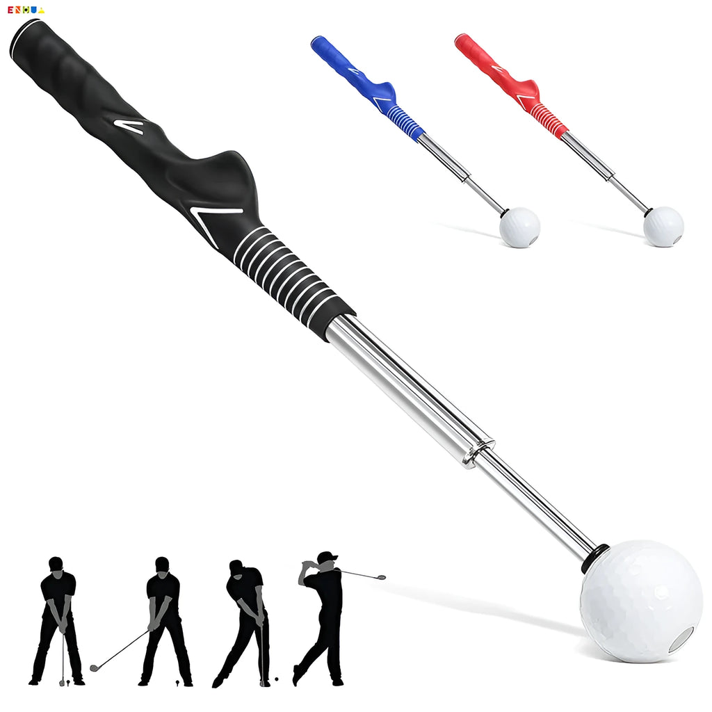 Telescopic golf swing trainer in stainless steel extended to full length