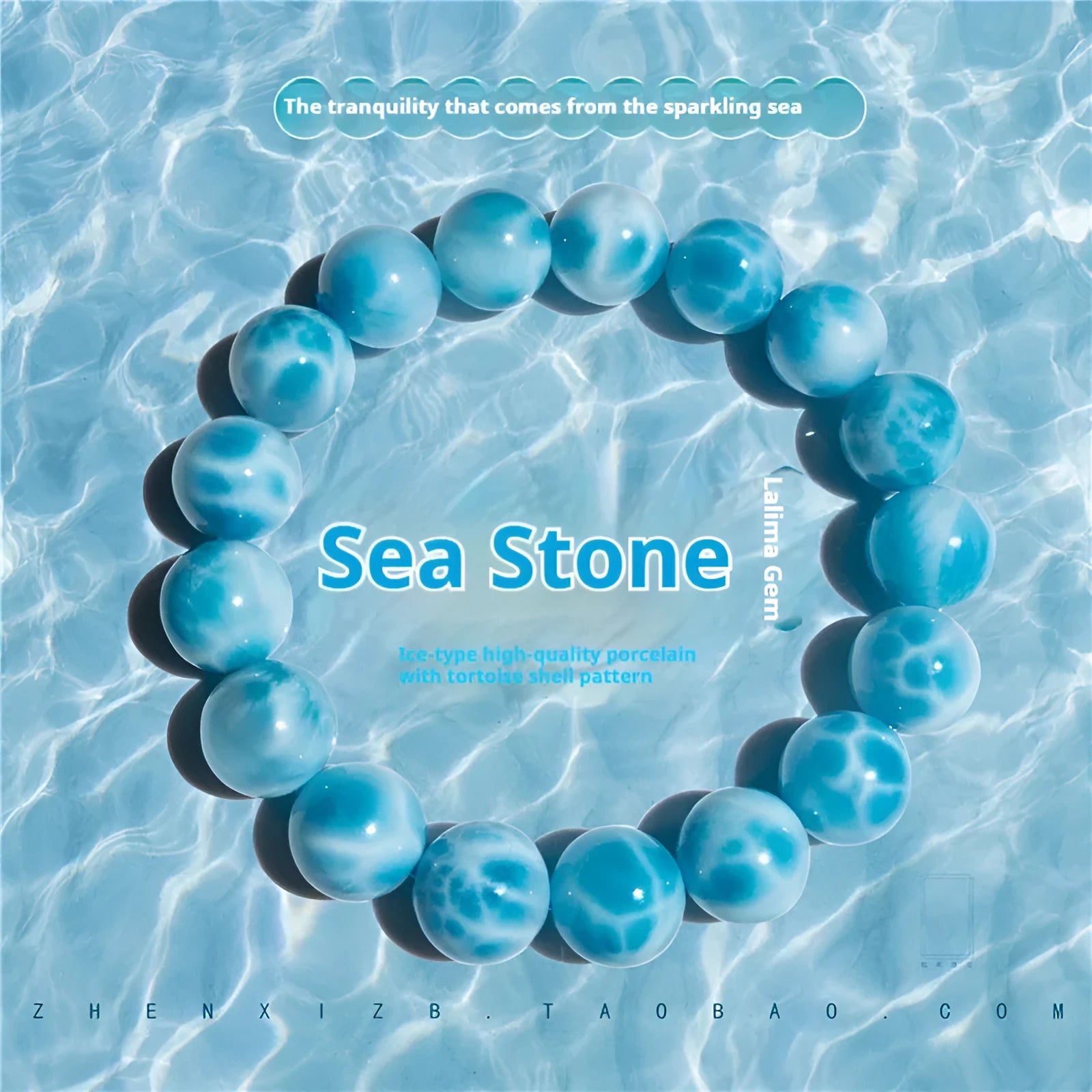 Blue bodhi bracelet with natural crystal sea-pattern stones and pearl accents