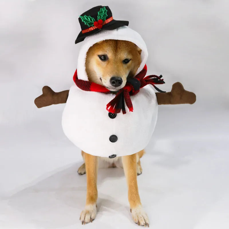 Christmas snowman dog costume polyester pet clothing in holiday setting