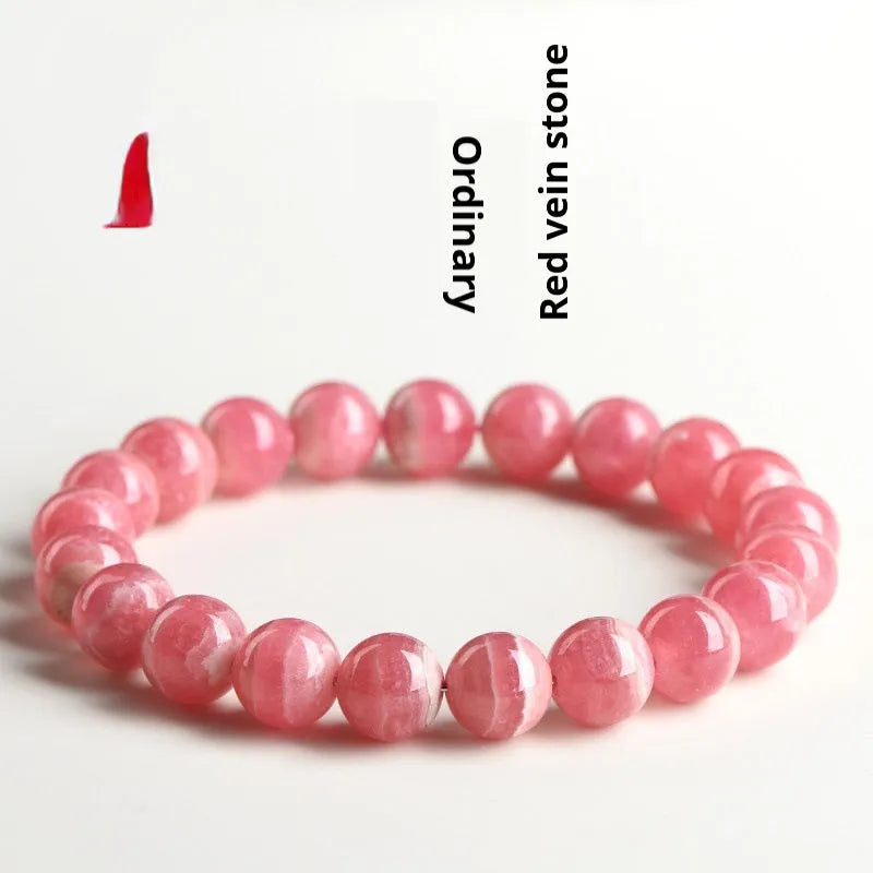 Women's geometric crystal bracelet with longevity lock design in red rhodochrosite stone