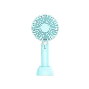 Blue USB-powered mini desktop fan with three-speed control