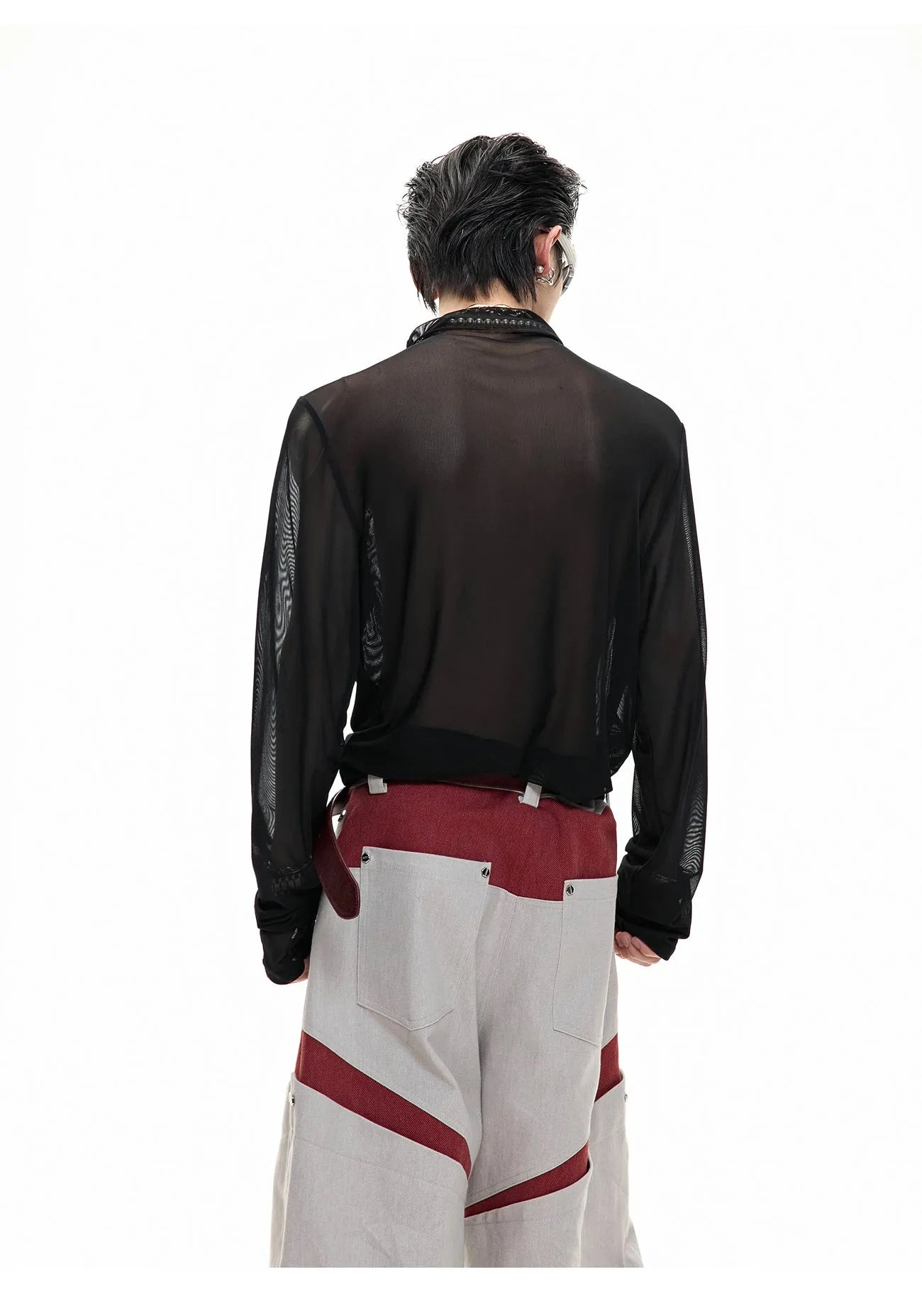 Men's black slim fit long sleeve top made from niche mesh ice-feel fabric.