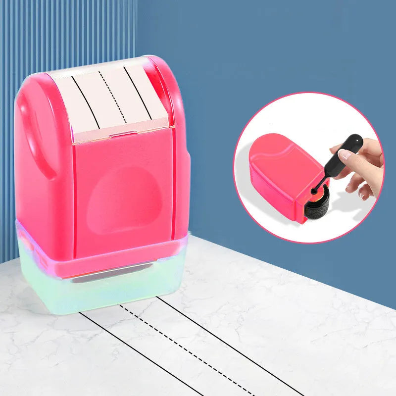 Rectangle plastic English line roller seal for teaching in seven colour options