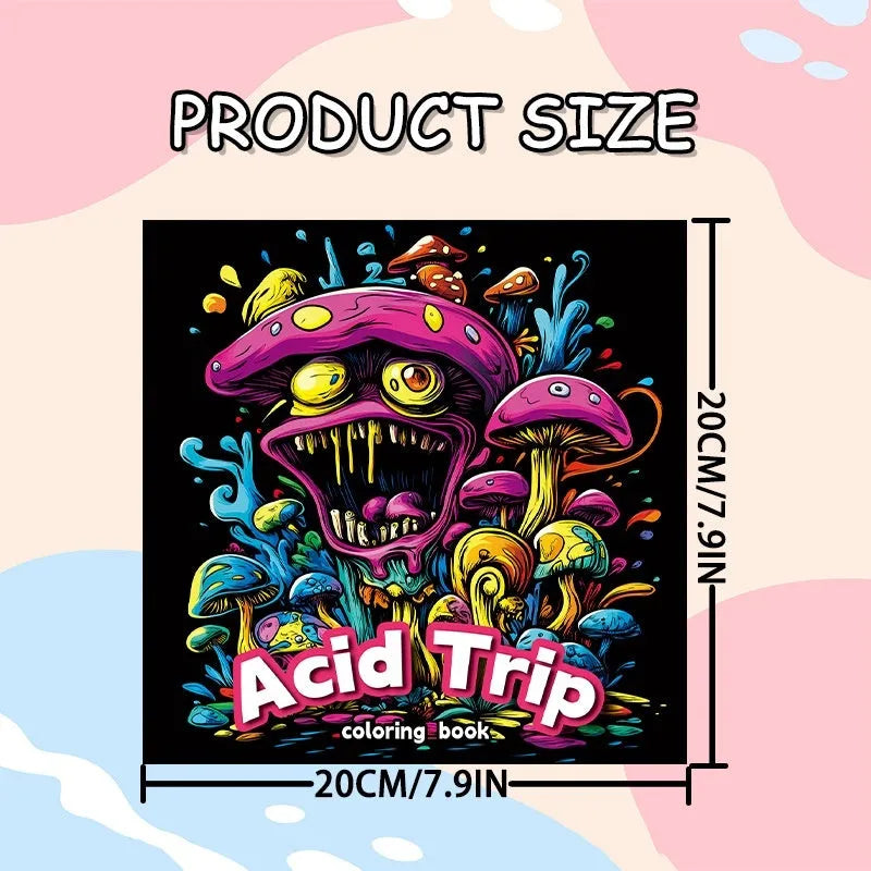 Acid Tour coloured painting book with a length of 200mm, open to show blank paper pages.