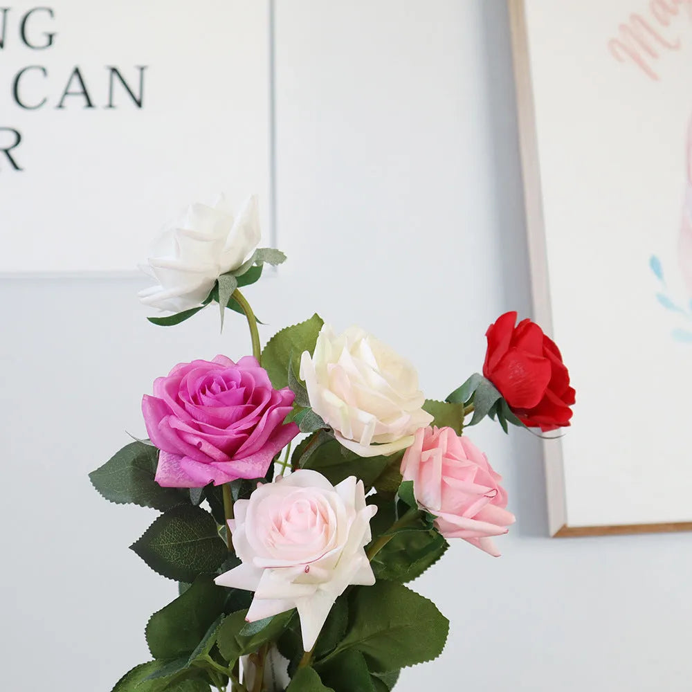 Artificial silk rose flower bouquet with 42cm length in multiple colour options
