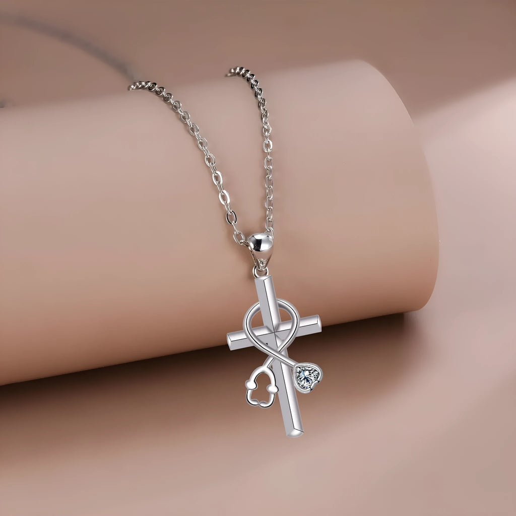 Women's copper cross stethoscope necklace with electroplated finish and original design