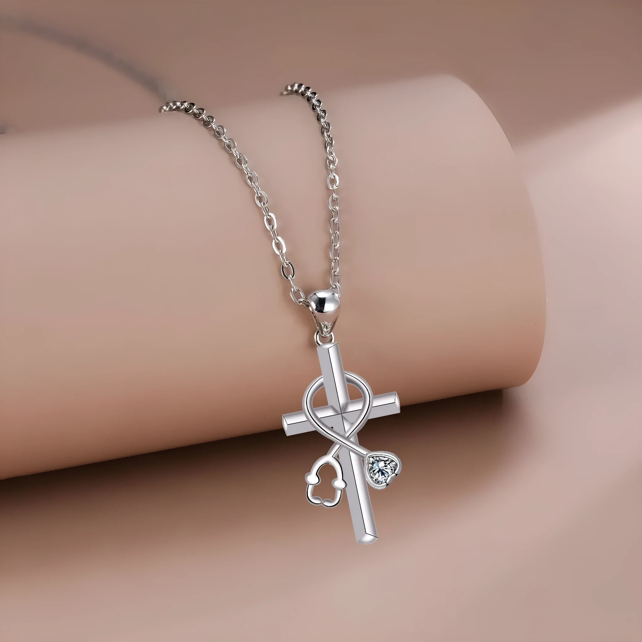 Women's copper cross stethoscope necklace with electroplated finish and original design