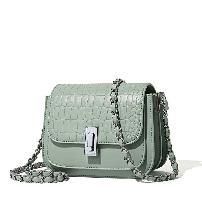 Women's black PU leather chain shoulder bag with phone compartment and crossbody strap