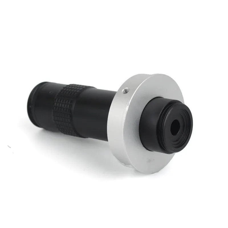Black industrial monocular camera lens with 130x magnification and 30mm diameter