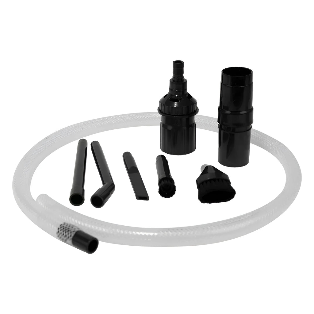 Eight-piece vacuum cleaner accessory set with small suction head for spaces under 10 square metres