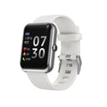 Square smart watch with aluminium case and silicone strap in black, blue, gold, pink, or silver colours