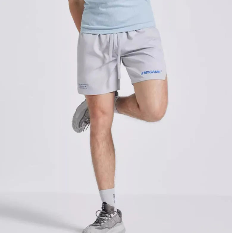 Men's fitness training shorts in a polyester and spandex blend, shown in one of four available colours.