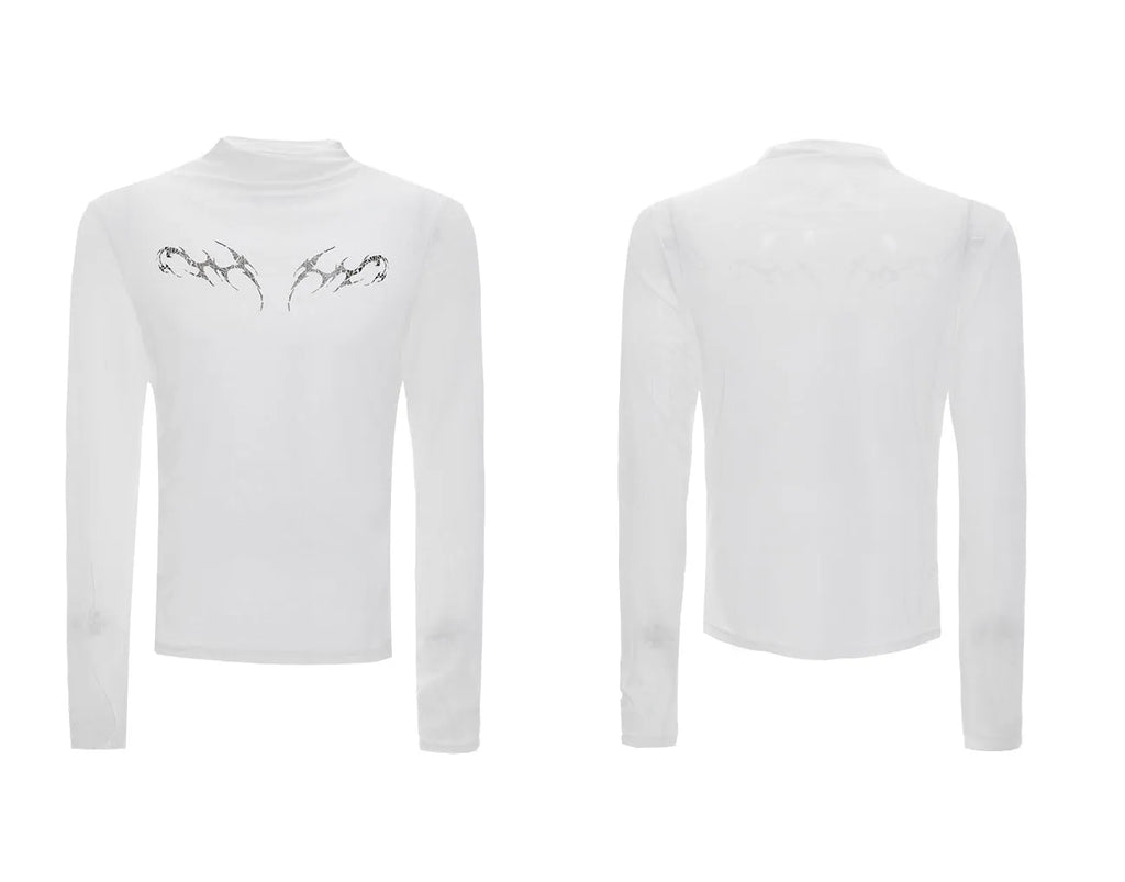 Men's black slim fit long sleeve top made from niche mesh ice-feel fabric.