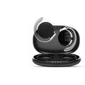 Black and white sports wireless Bluetooth earphones with in-ear design.