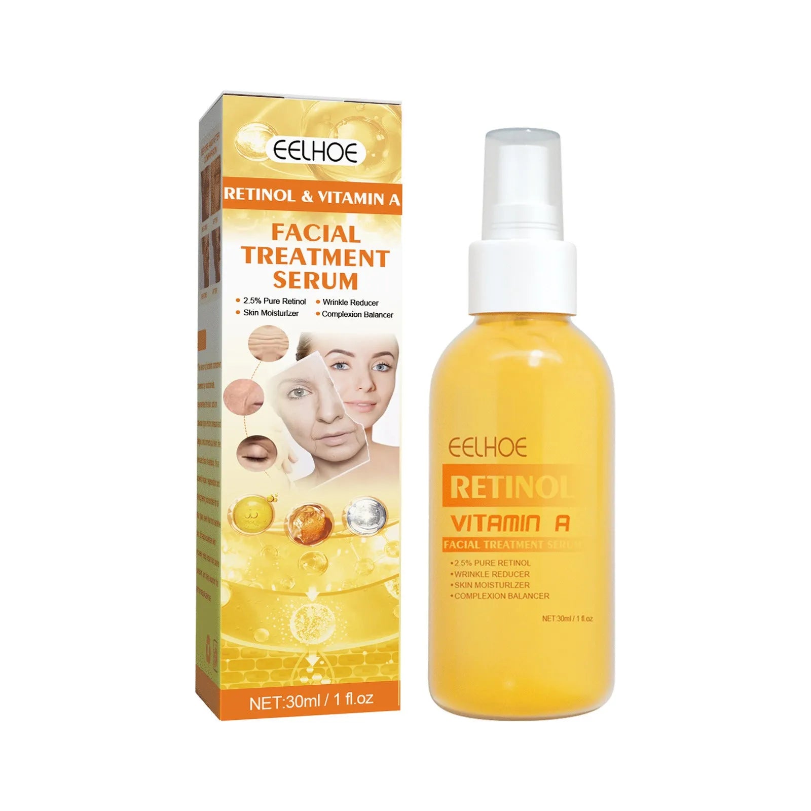 Retinol anti-wrinkle essence spray bottle 30ml with vitamin A ingredients for facial skincare