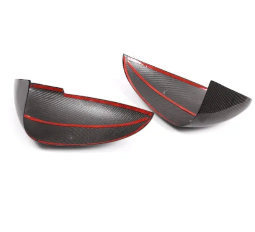 Black carbon fibre rearview mirror covers for Porsche Macan vehicles
