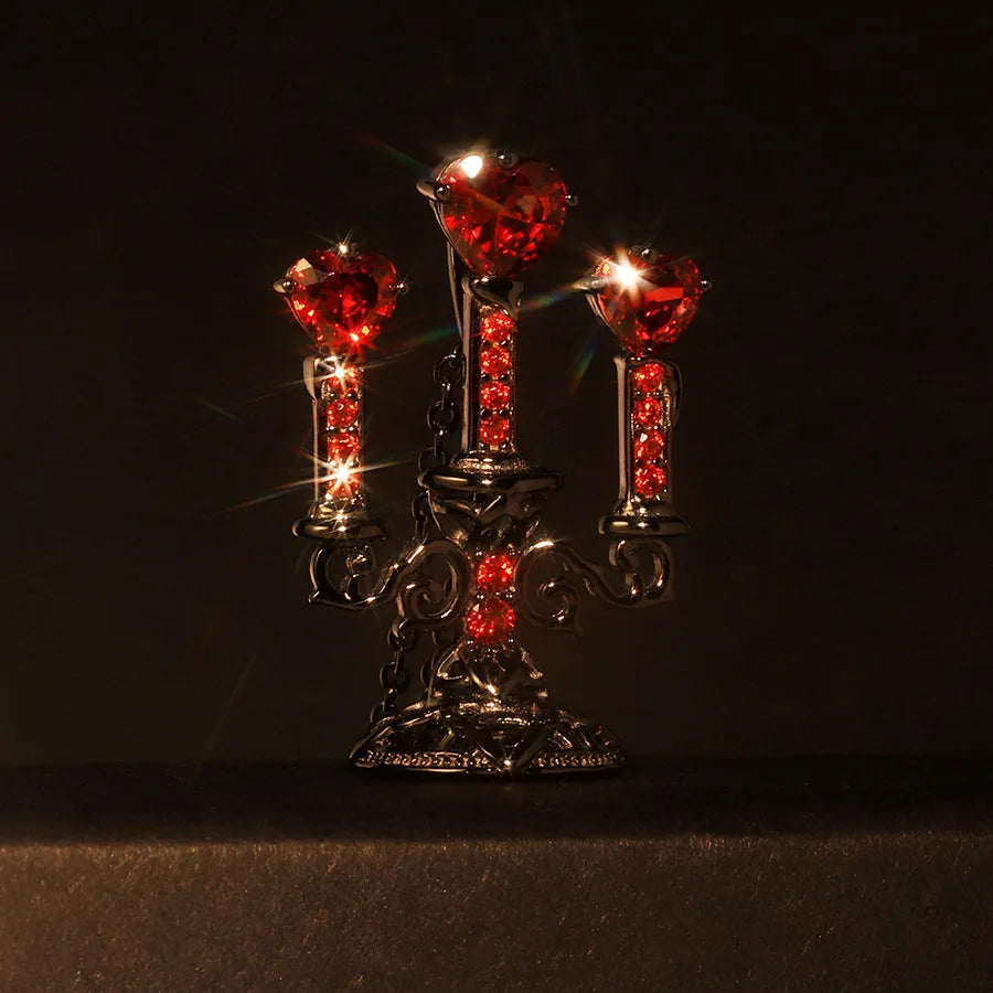 Gothic women's necklace with hollow candlestick pendant on cross chain, zinc alloy with diamond finish