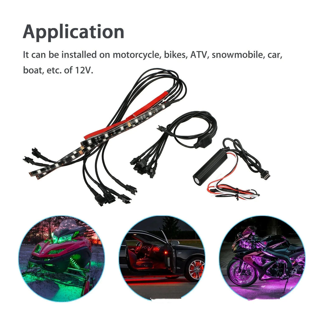Black flexible silicone RGB LED light bar kit with remote control for car and motorcycle interior lighting