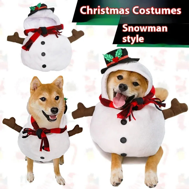 Christmas snowman dog costume polyester pet clothing in holiday setting