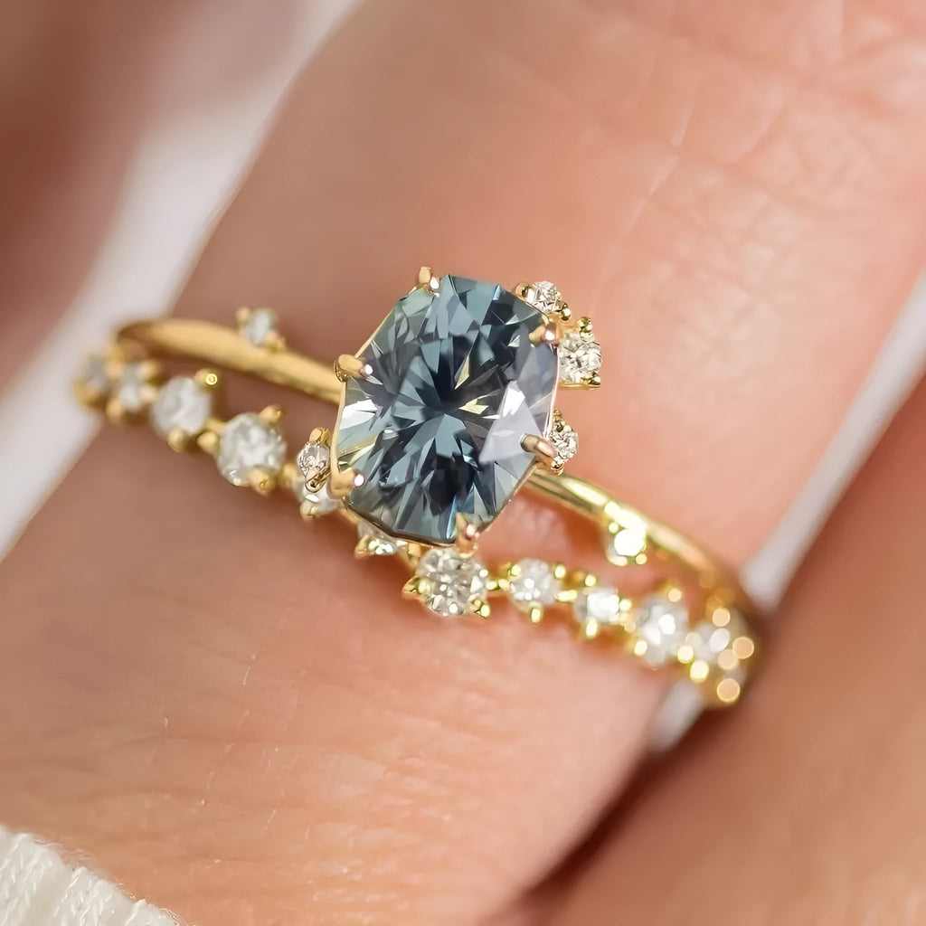 Gold plated flower shaped ring with green zircon stone in women's sizes UK 6 to 10
