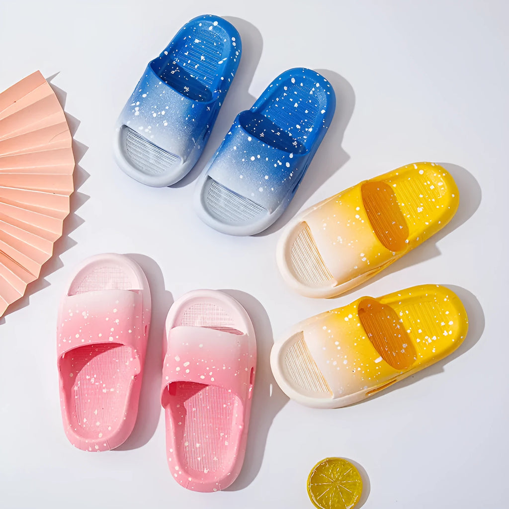 Children's gradient blue PVC slipper sandals with non-slip sole on a light background.