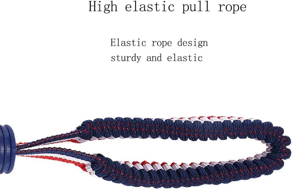 Blue dog ball with attached rope toy for small medium dogs showing textured surface