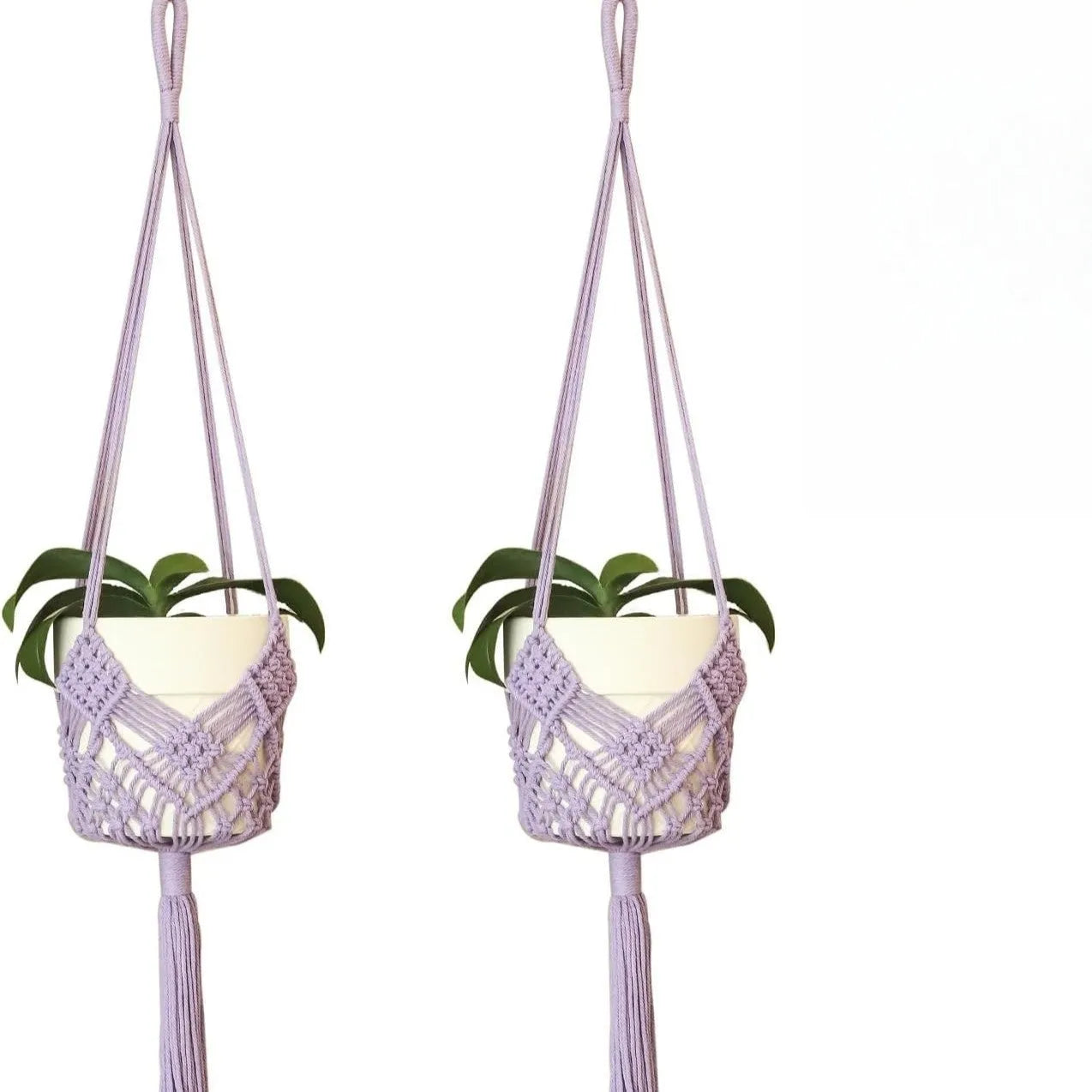 Hand-woven polyester cotton flower pot in minimalist net pocket design