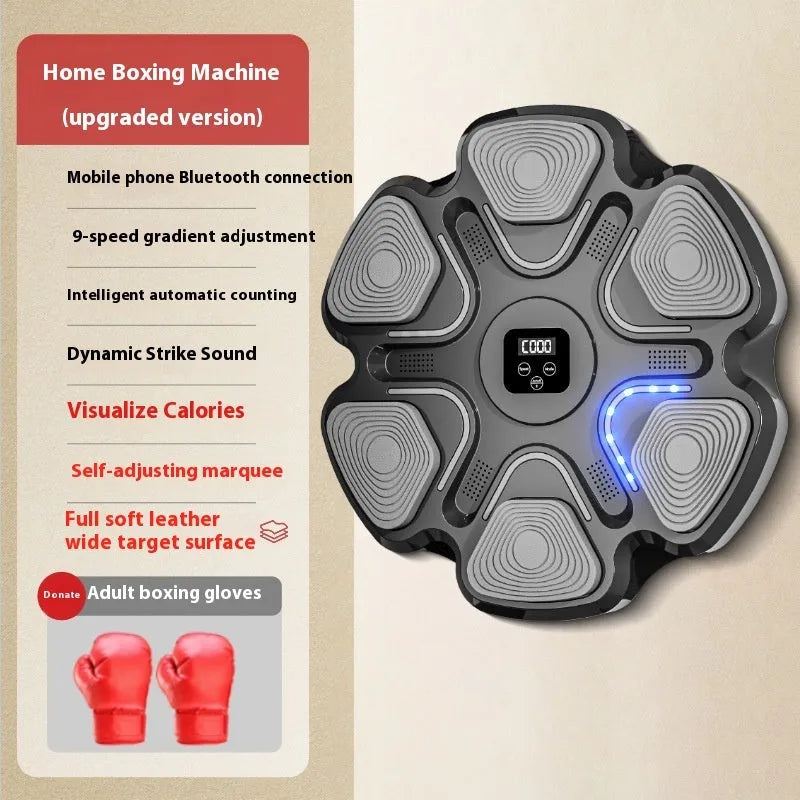 Smart music boxing machine wall target with electronic display and boxing gloves in black and white colour options