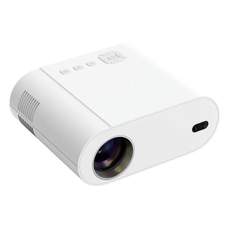 White T07 Full HD Smart Projector with remote control on stand