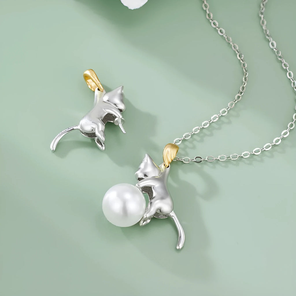 925 sterling silver clavicle chain necklace with cat charm and adjustable length