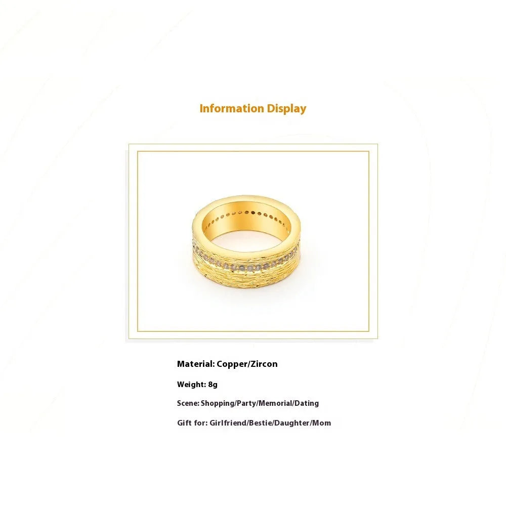 Gold geometric women's zircon ring showing angular design on copper base with electroplated finish
