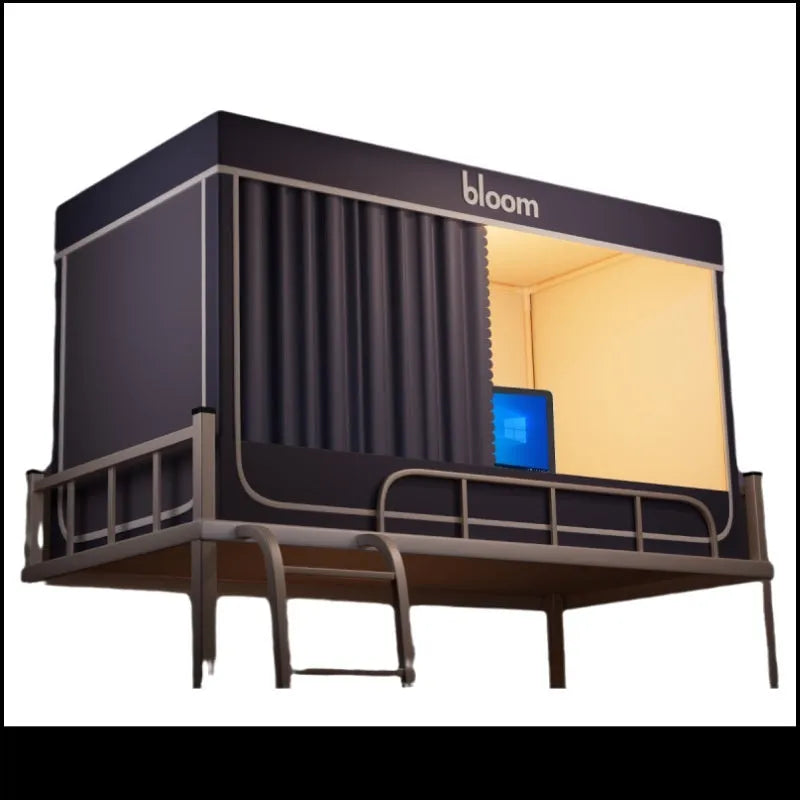 Gentleman grey bed curtains with integrated mosquito net for 0.9m bunk bed