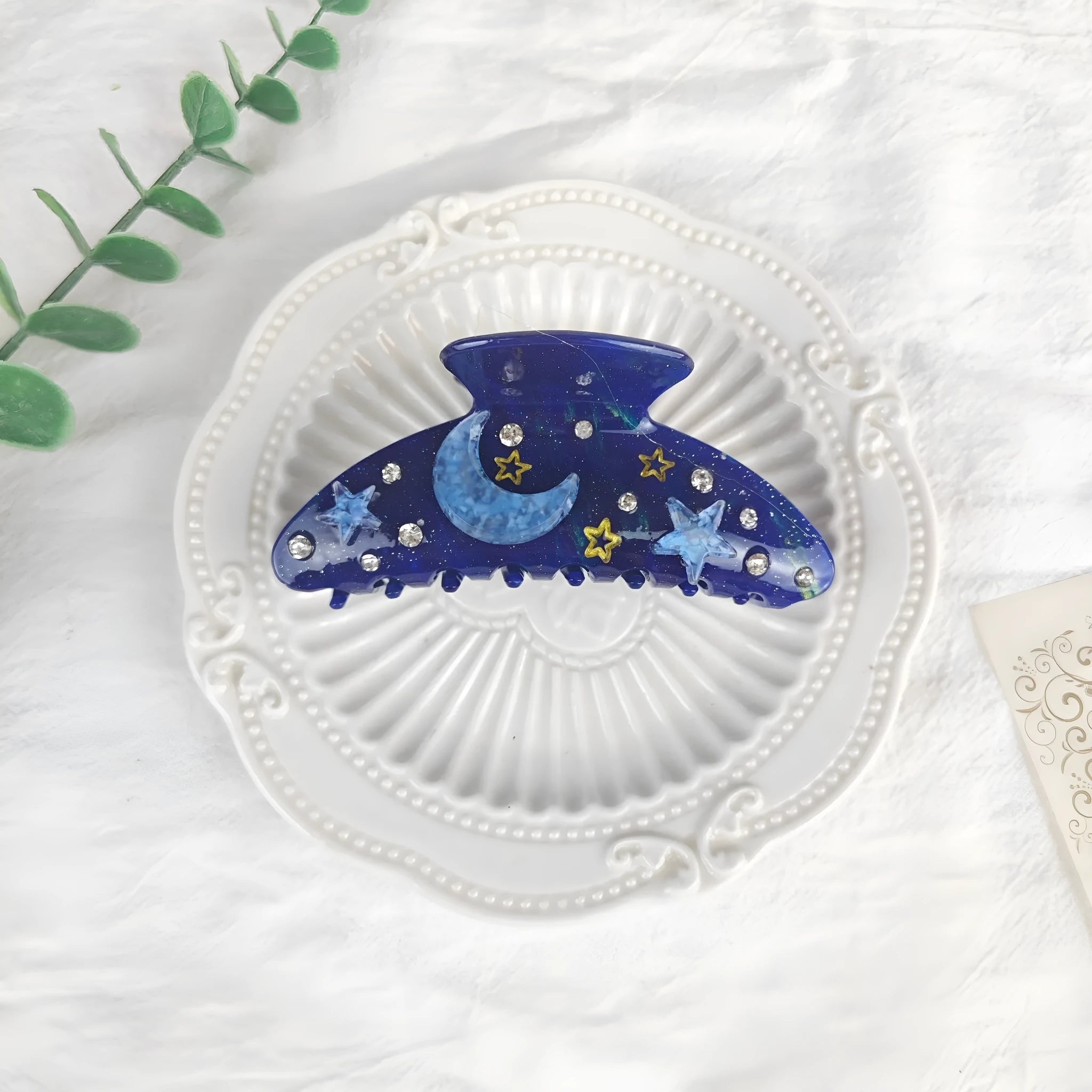 Oversized star moon barrettes with starry sky patterns in cellulose acetate material