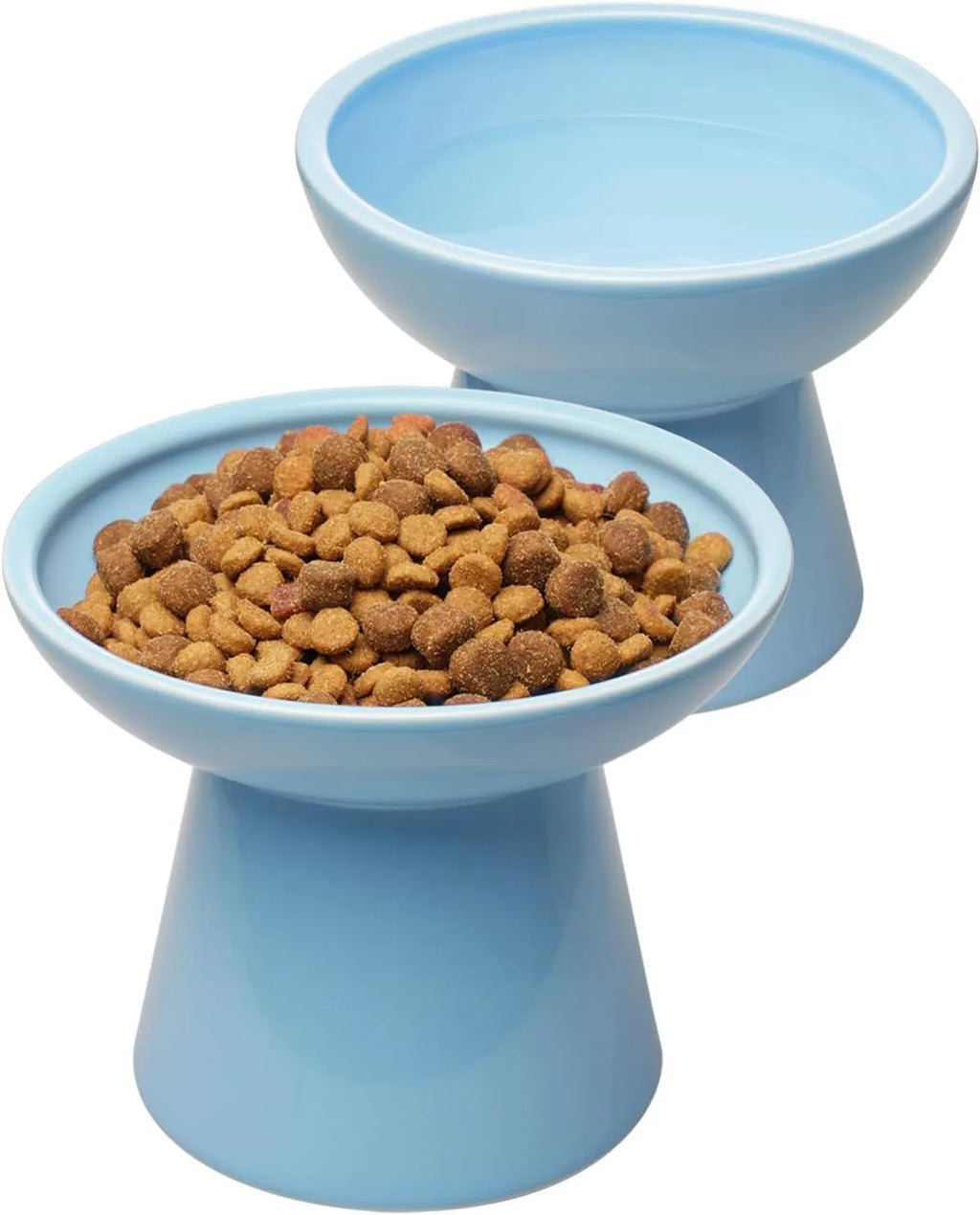 Elevated ceramic cat bowl with wide 16cm diameter and 12cm height in blue colour