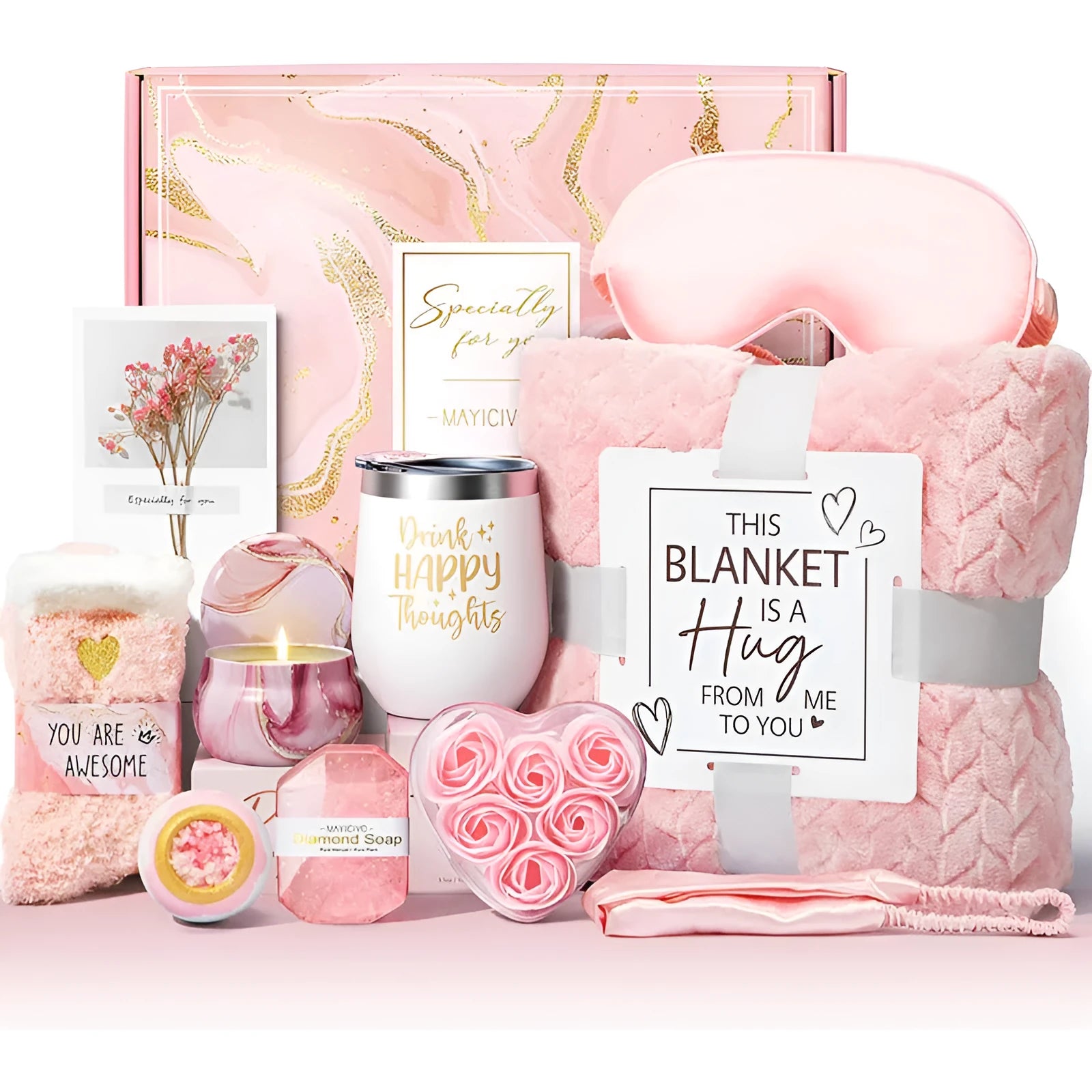Aromatherapy candle soap bath gift set in modern plastic packaging for birthdays