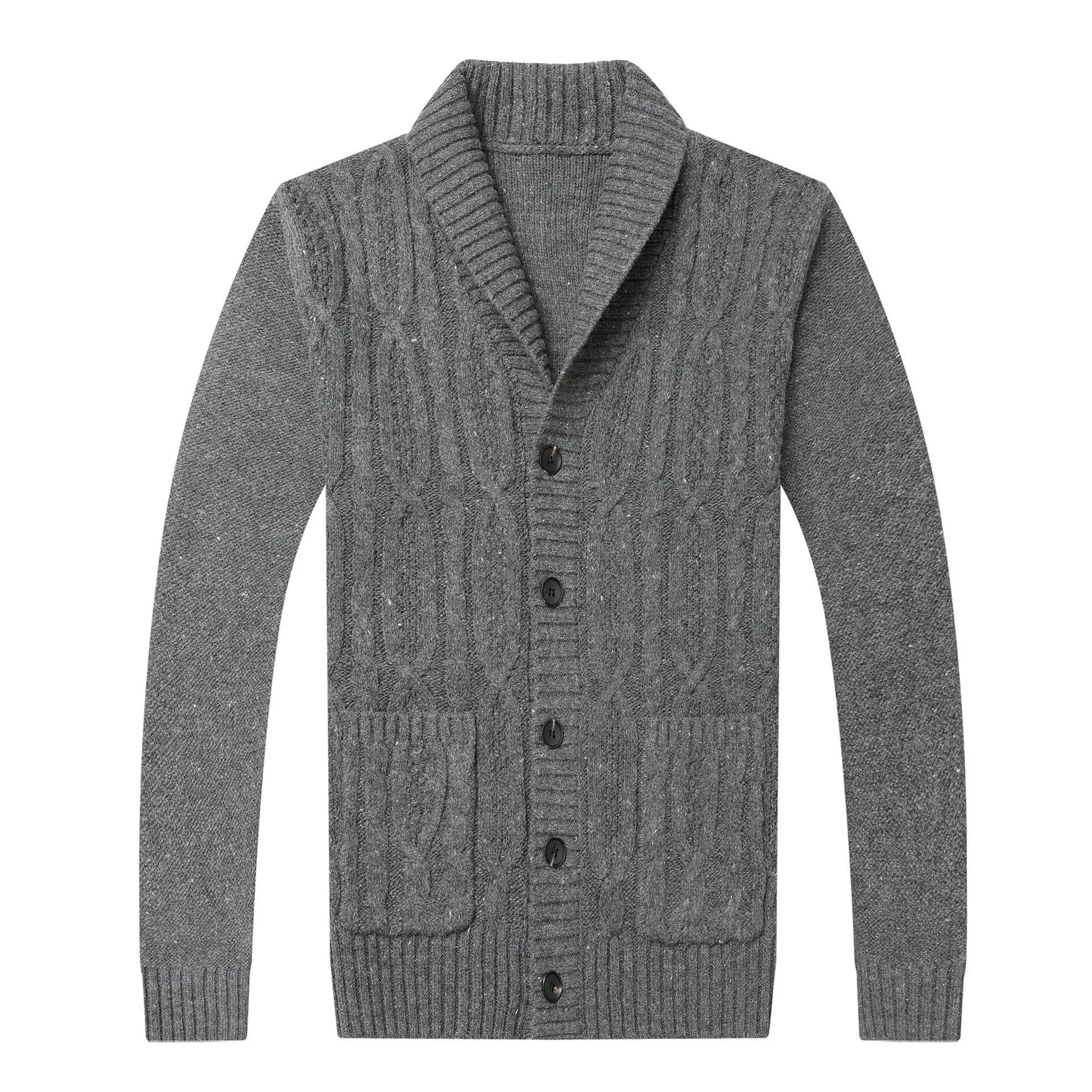 Korean style jacquard pattern knitted cardigan for men in straight cut with button front
