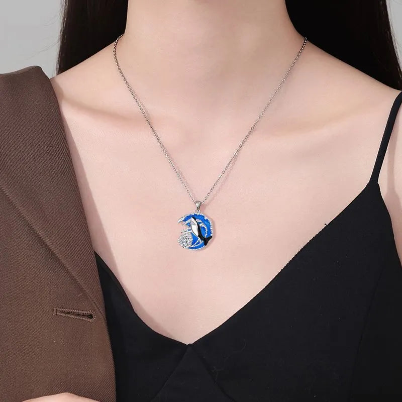 Shark necklace women's jewellery with copper animal pendant on cross chain, silver-tone finish