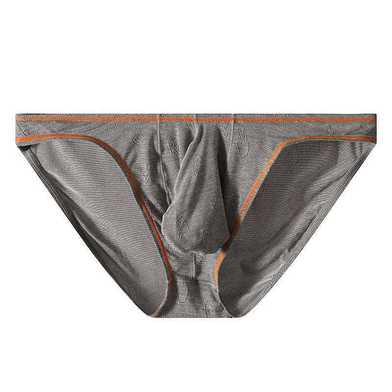 Men's knitted modal butt-lift hip underwear shown in one of five colour options: dark gray, pink, yellow green, colourful blue, or sky blue.