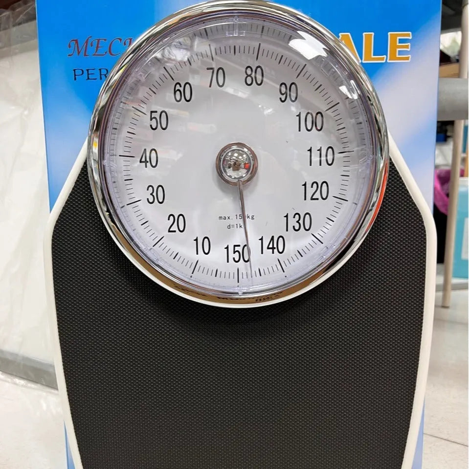 Black mechanical pointer body weight scale with large dial and 47x35cm platform