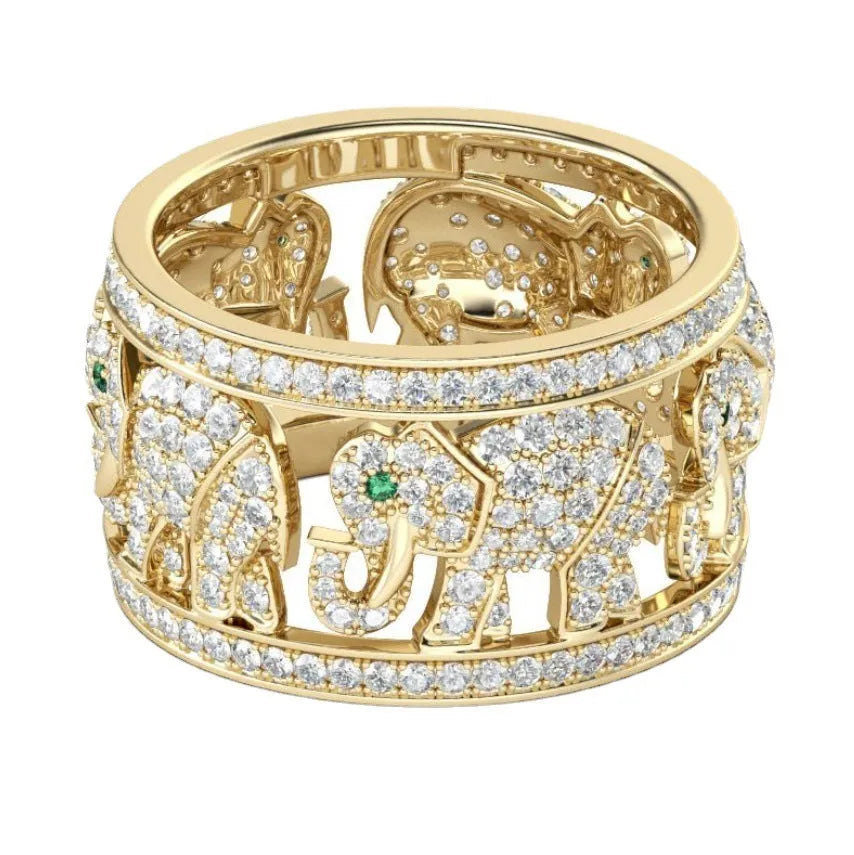 Women's alloy elephant ring with diamond detail in electroplated finish, shown in AJZ141 and AJZ1935 colours