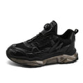 Men's black rotating button dad shoes with platform heel and mesh upper