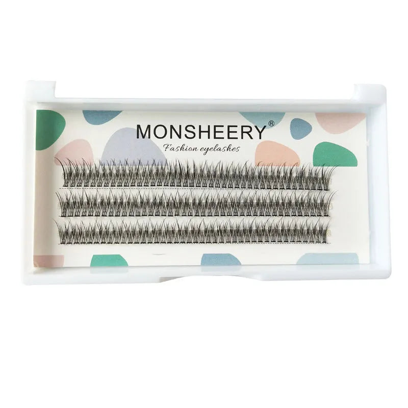 Black V-shaped fairy fishtail false eyelashes with thick segmented design ranging from 8mm to 12mm in length.