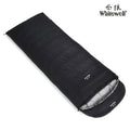 Black outdoor sleeping bag with envelope design for adult camping.