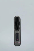 Portable charging negative ion hair comb in blue, grey or white, showing ABS plastic construction and comb teeth.