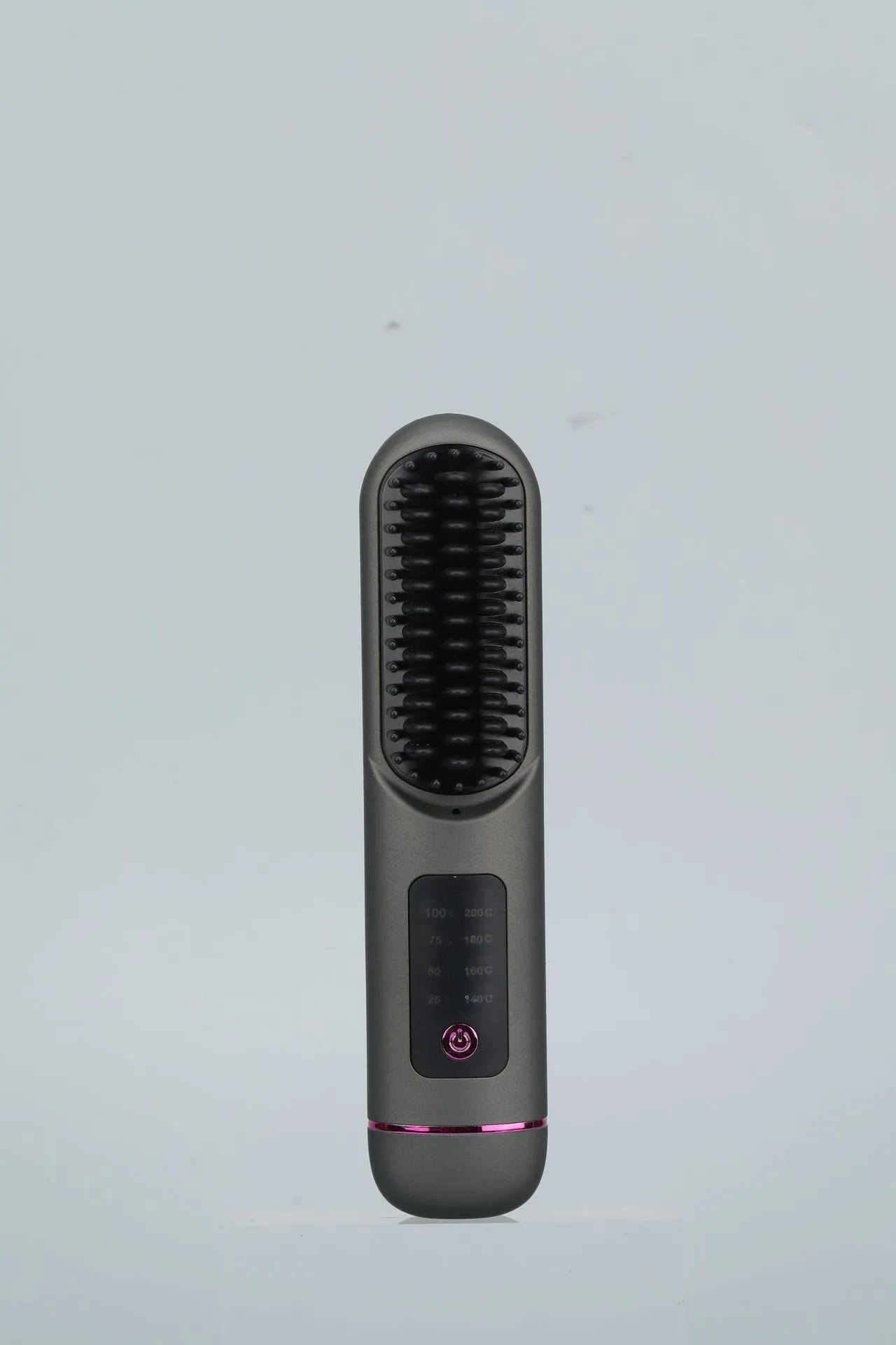 Portable charging negative ion hair comb in blue, grey or white, showing ABS plastic construction and comb teeth.