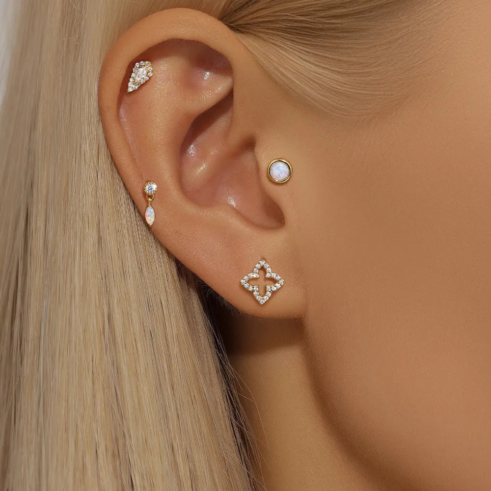 S925 sterling silver geometric ear bone stud with gold plating and threaded post