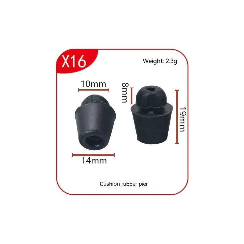 Ten black rubber automobile buckle buffer clips for trunk shock absorption and vibration damping