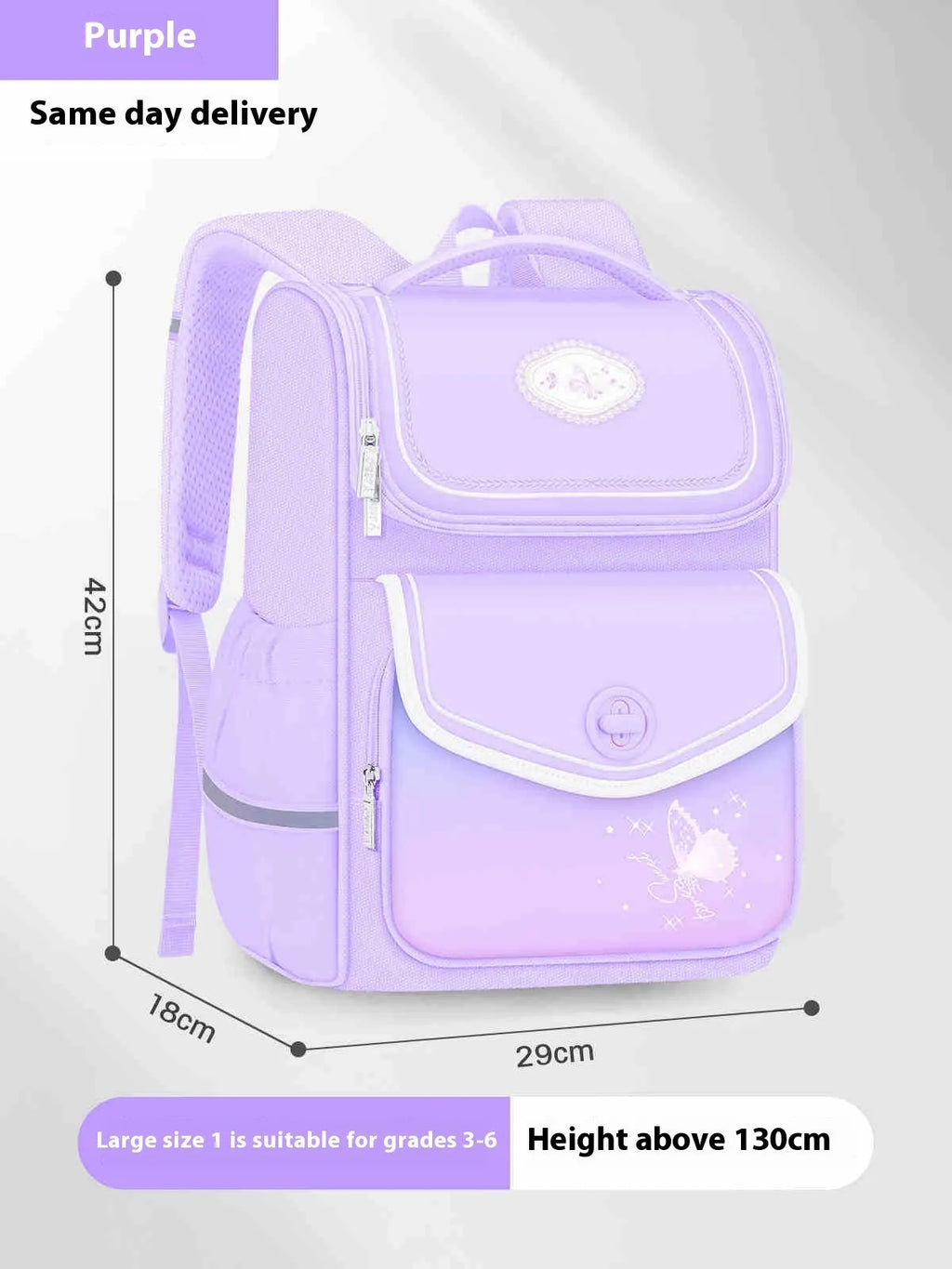 Girls' primary school backpack in Oxford cloth with burden alleviation design, shown in pink colour variant