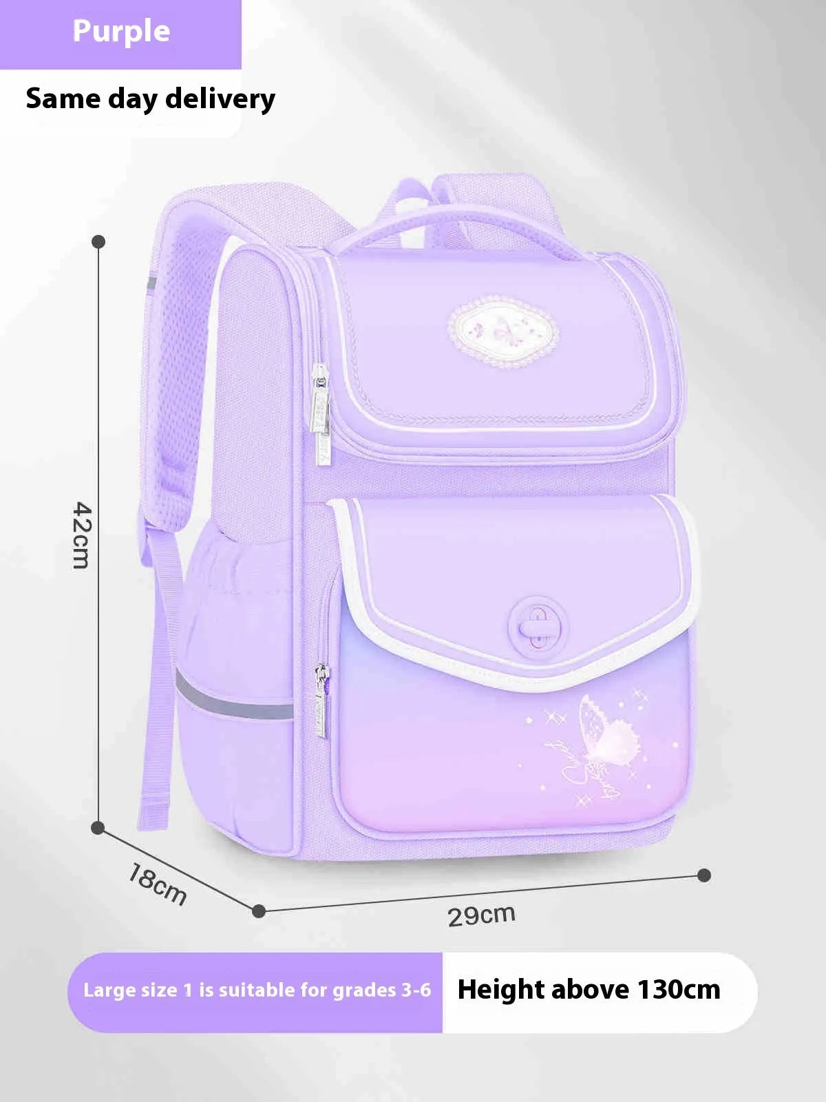 Girls' primary school backpack in Oxford cloth with burden alleviation design, shown in pink colour variant